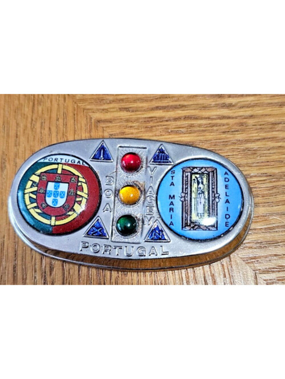 Vintage Portuguese car Grille Badge-Portuguese coat of arms & santa maria adelai
